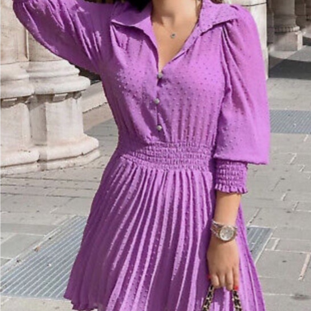 New Zara PLEATED PLUMETIS DRESS